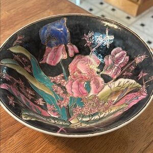 Floral Ceramic Bowl with Pink and Blue Accents